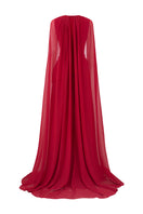 Elegant KERENZA crepe mixed chiffon pleated gown by 21Six, showcasing flowing fabric and intricate pleats.