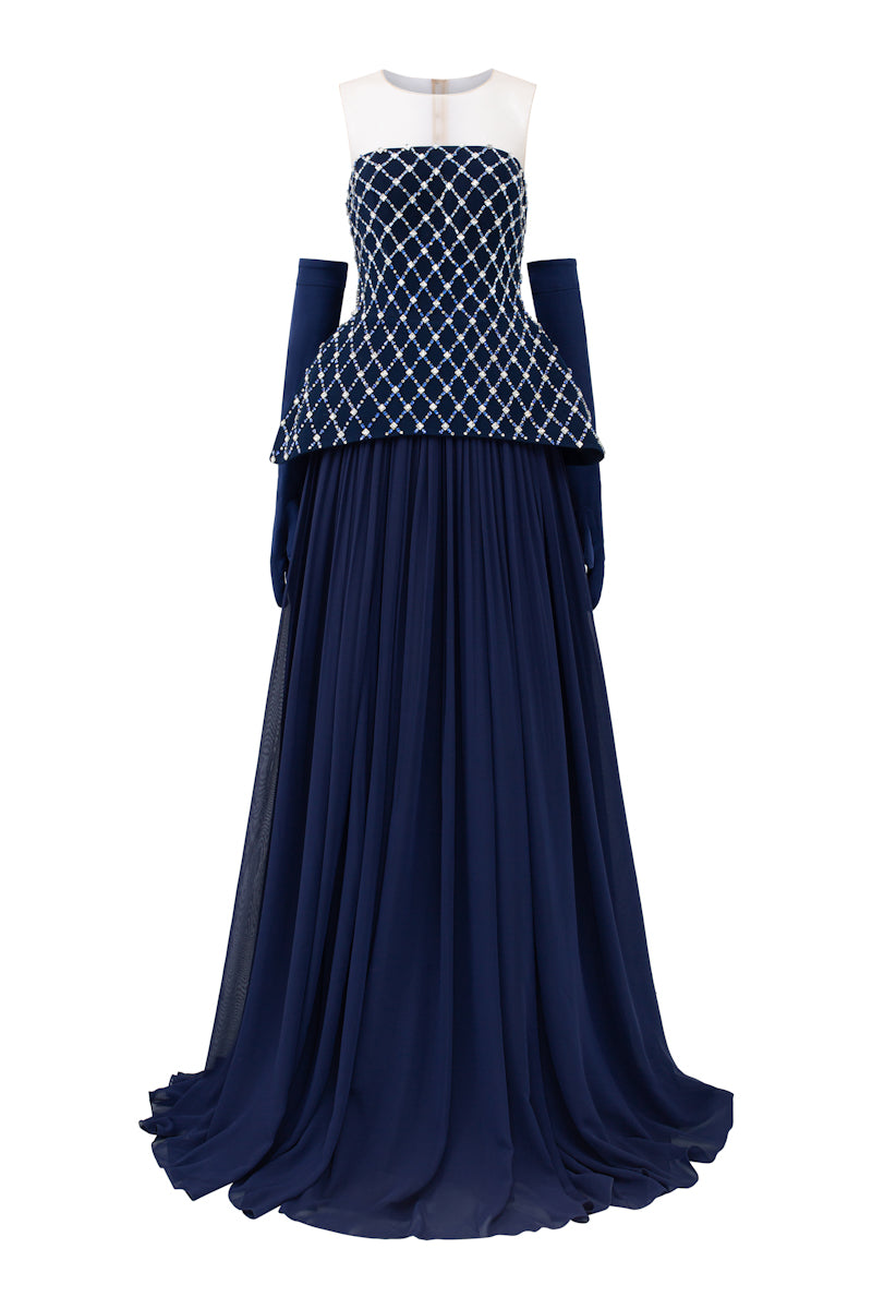 TAYLOR CREPE MIXED CHIFFON FLARED MAXI DRESS - CULT MIA