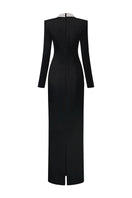 Black Diana Taffeta Cut-Out Gown by 21Six, elegant evening dress with stylish cut-outs and flowing fabric.