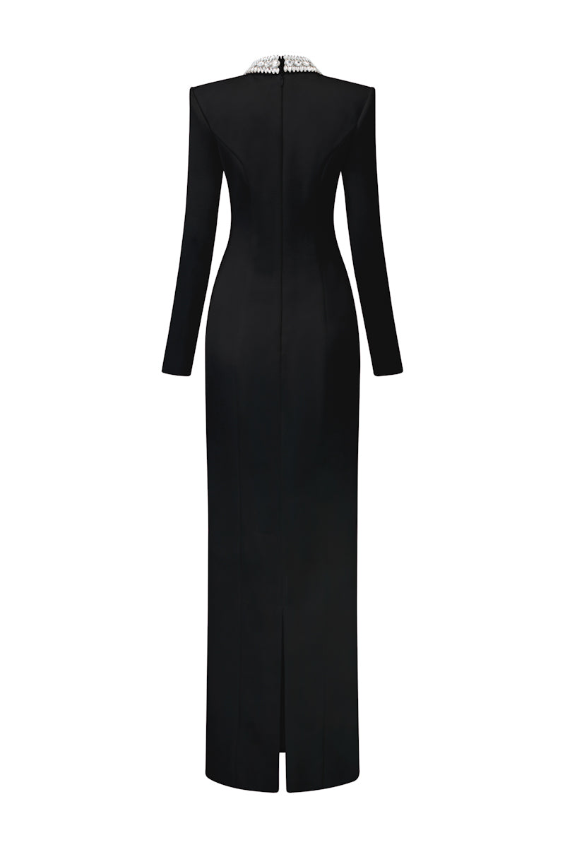 Black Diana Taffeta Cut-Out Gown by 21Six, elegant evening dress with stylish cut-outs and flowing fabric.
