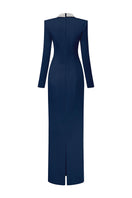 Dark blue Diana Taffeta Cut-Out Gown by 21Six featuring a sleek silhouette and elegant cut-out details.