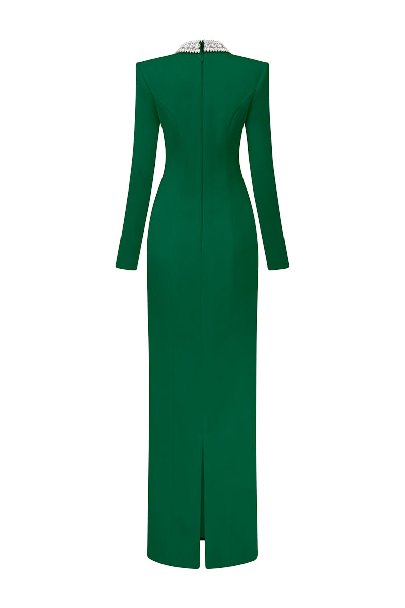 Green Diana Taffeta Cut-Out Gown by 21Six, elegant evening dress with stylish cut-outs and flowing fabric.