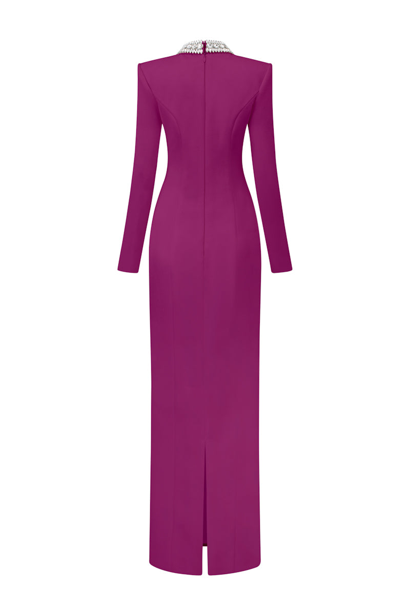Purple Diana Taffeta cut-out gown by 21Six, featuring elegant design and stylish cut-outs, perfect for formal occasions.