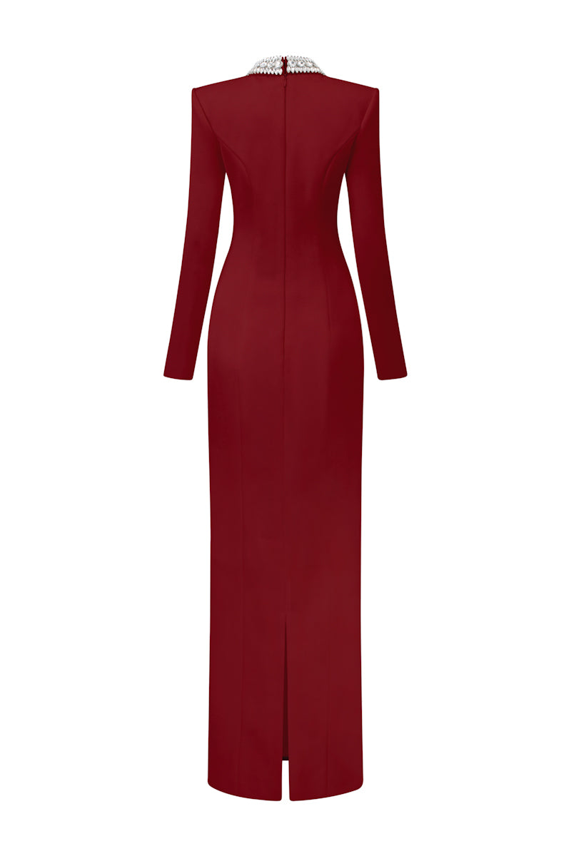 Red Diana Taffeta Cut-Out Gown by 21Six, featuring a sleek silhouette and elegant cut-out details, perfect for formal occasions.