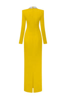 Yellow Diana Taffeta Cut-Out Gown by 21Six, elegant formal evening dress with cut-out details and flowing taffeta fabric.
