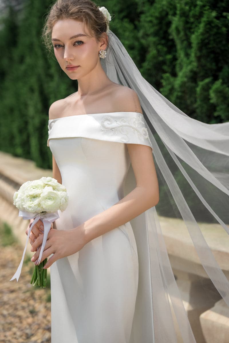 pearl white satin dress MINIMALIST PEARL SATIN FLUID DRESS
