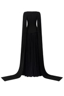 Elegant black crepe and chiffon gown by 21Six, featuring a flowing silhouette and stylish design perfect for formal occasions.