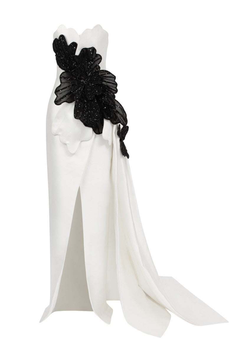 SIDONIE TAFFETTA GOWN IN WHITE AND BLACK - CULT MIA