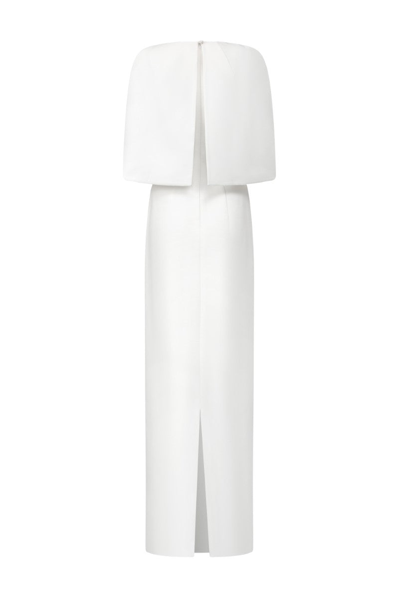 ROSALIE CREPE GOWN WITH LOUISE CAPE IN WHITE - CULT MIA