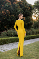 Elegant Elise Crepe Gown by 21Six with a flowing silhouette and intricate detailing, perfect for formal occasions.