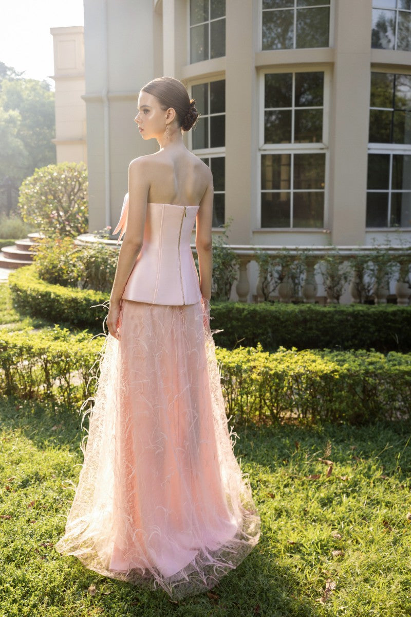 Elegant Colette taffeta and tulle gown by 21Six, featuring a flowing silhouette with intricate fabric details.