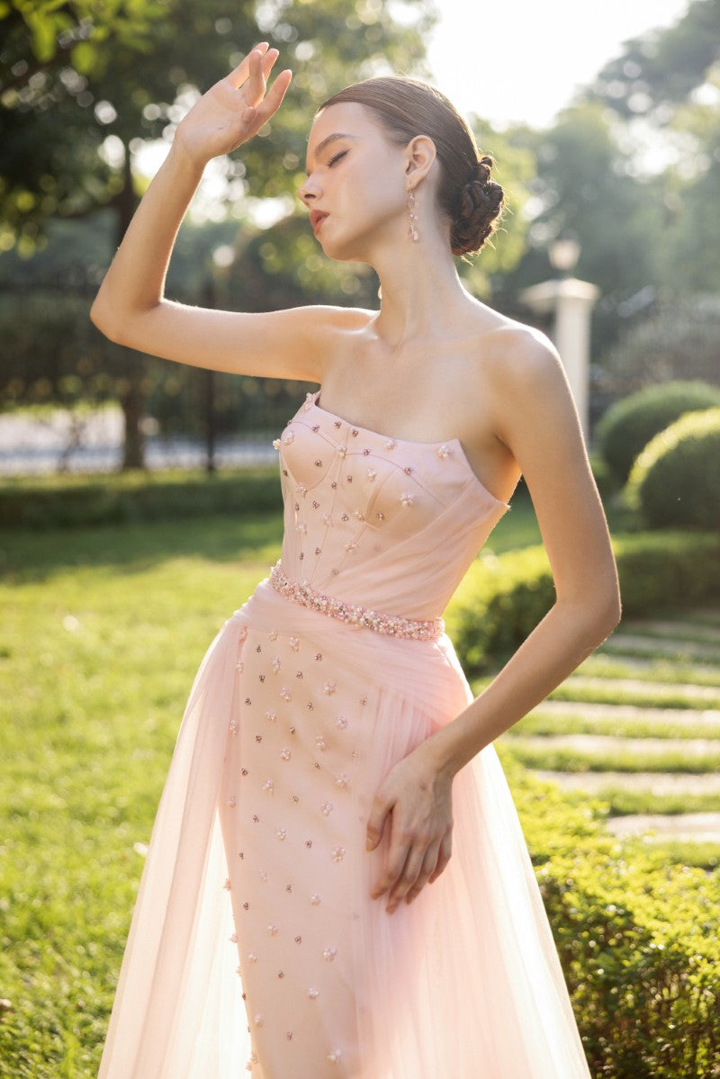 silk and tulle dress Single-Shoulder Gown MARMAR HALIM Details Fabric Coco Silk Tulle Dress