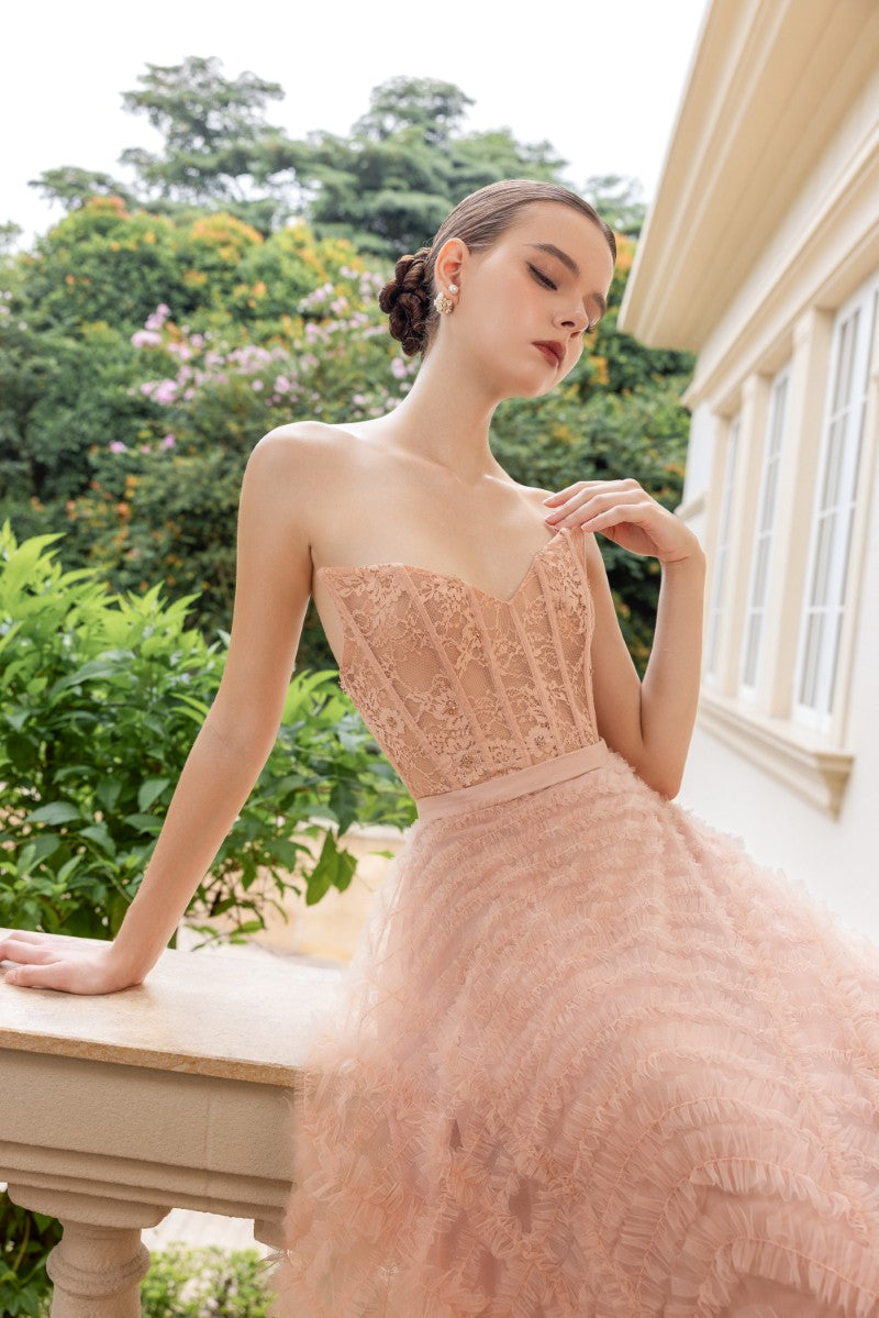 CÉCILE TULLE GOWN IN ROSE BEIGE - CULT MIA