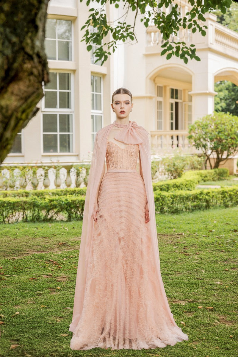 CÉCILE TULLE GOWN IN ROSE BEIGE - CULT MIA