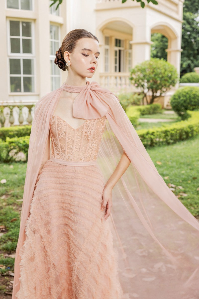 CÉCILE TULLE GOWN IN ROSE BEIGE - CULT MIA
