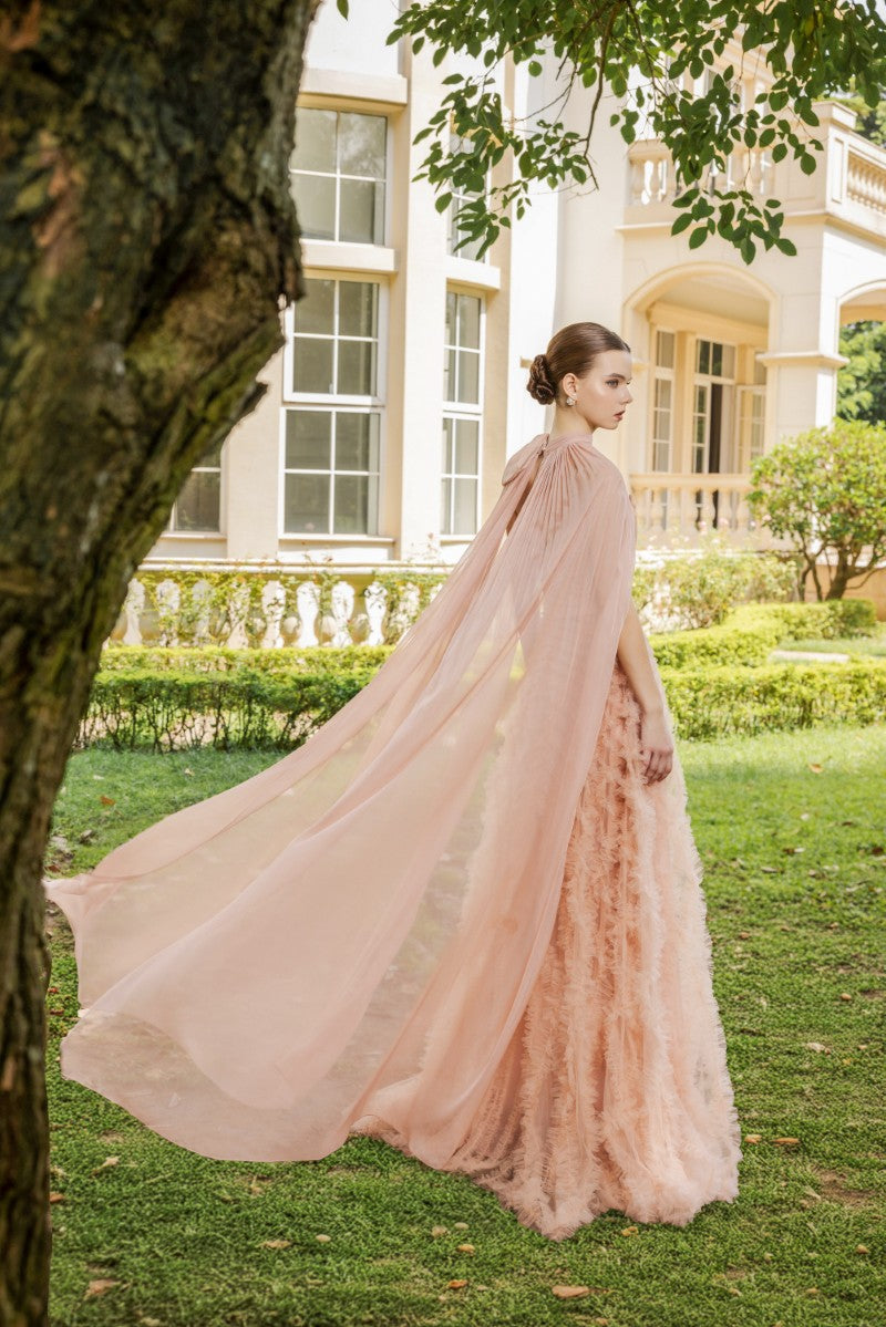CÉCILE TULLE GOWN IN ROSE BEIGE - CULT MIA