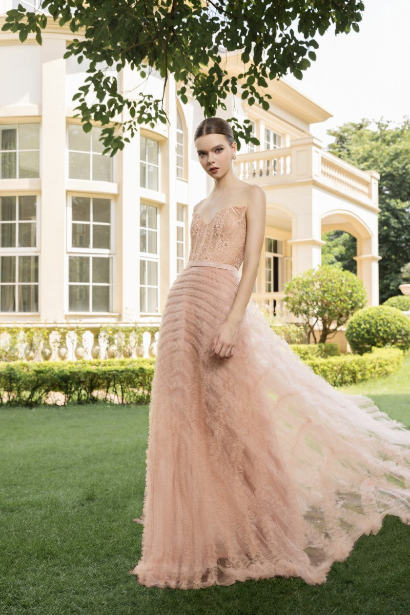 CÉCILE TULLE GOWN IN ROSE BEIGE - CULT MIA