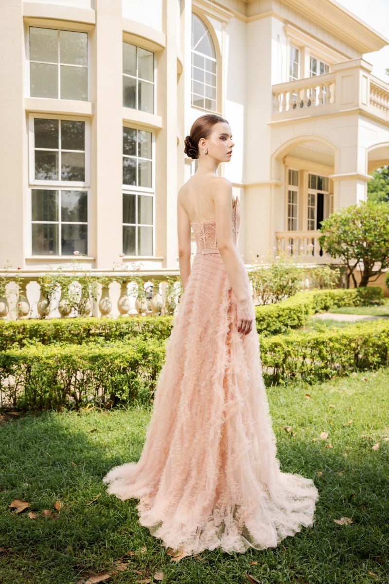 CÉCILE TULLE GOWN IN ROSE BEIGE - CULT MIA