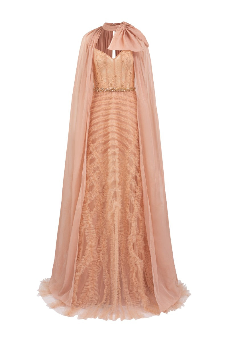CÉCILE TULLE GOWN IN ROSE BEIGE - CULT MIA