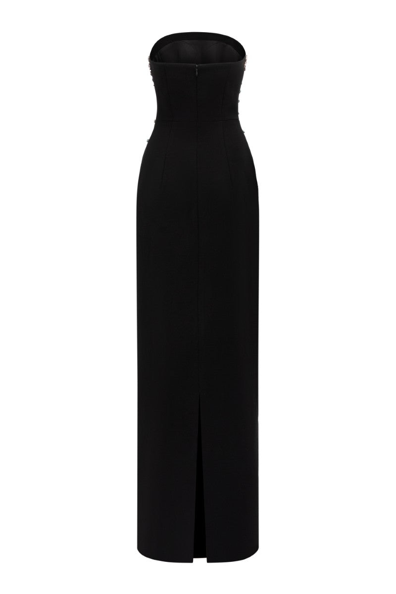 black tailored crepe and chiffon midi dress Self-Portrait Tailored Crepe and Chiffon Midi