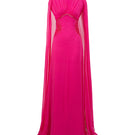 Fuchsia Mira chiffon gown by 21Six, elegant floor-length dress with flowing fabric and soft draping, perfect for formal occasions.