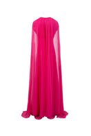 Fuchsia Mira chiffon gown by 21Six, flowing fabric with elegant design, perfect for formal occasions and evening wear.