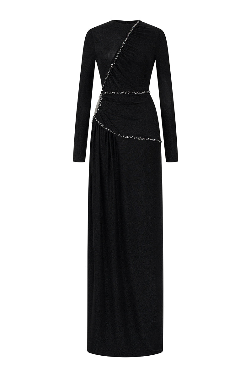 RAYA GLITTER JERSEY DRESS IN BLACK