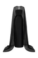 Elegant black SIROCCO royal taffeta and silk gown by 21Six, showcasing a flowing design with intricate fabric details.