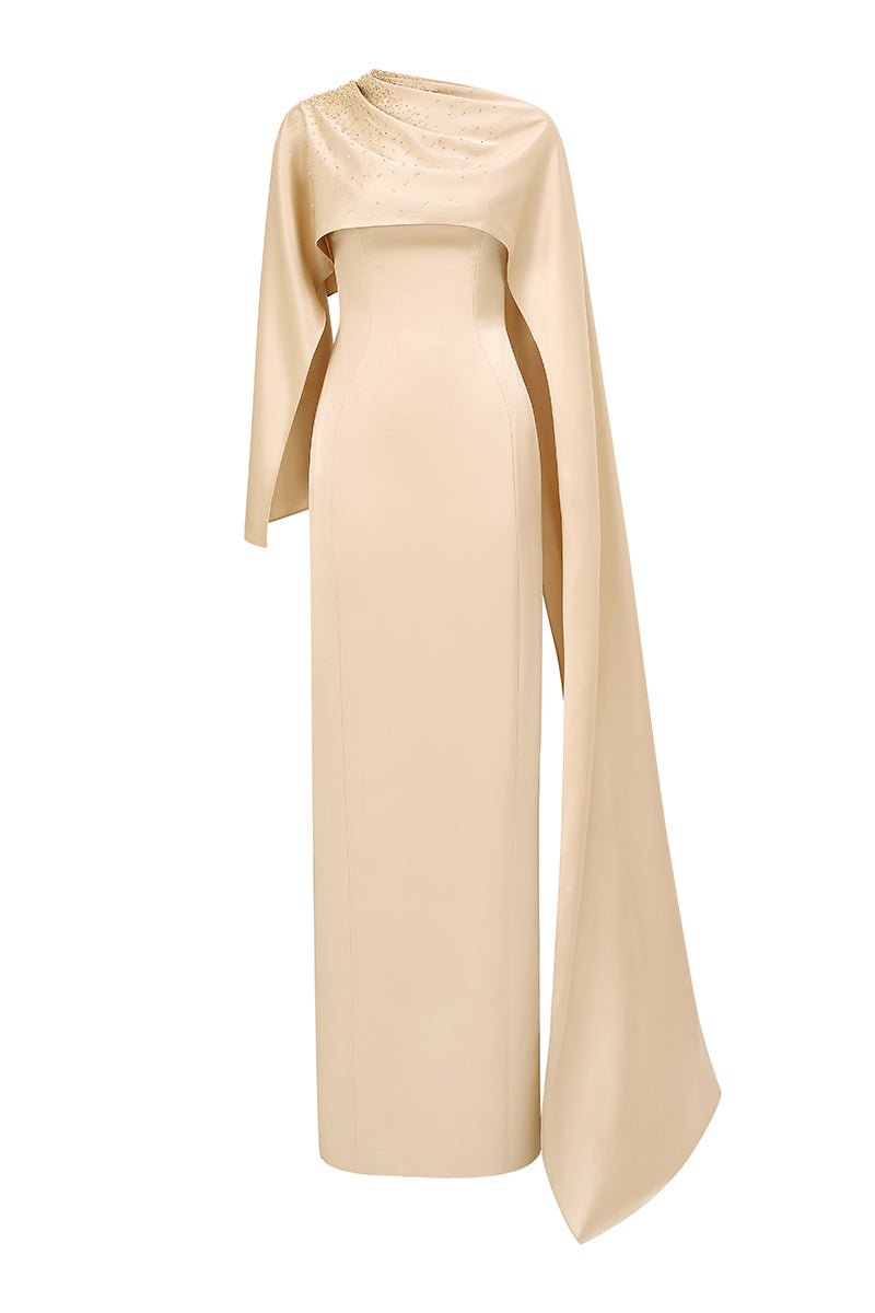 CULT MIA X 21SIX NALA SILK SATIN DRESS IN BEIGE