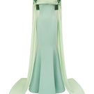 Mint VANA crepe and chiffon gown by 21Six, showcasing elegant fabric and flowing design, perfect for formal occasions.