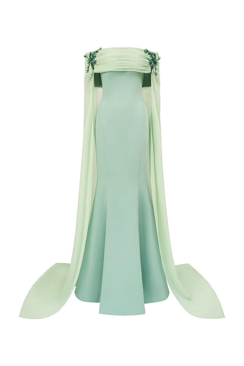 VANA CREPE AND CHIFFON DRESS IN MINT