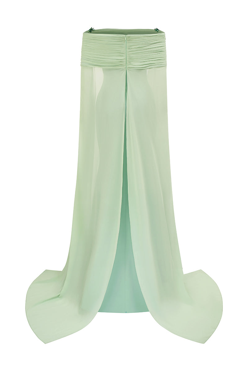 Mint VANA crepe and chiffon gown by 21Six, featuring flowy fabric and elegant design, perfect for formal occasions.