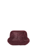Adriana Castro burgundy leather clutch from the La Popa collection, showcasing a sleek design and elegant finish.