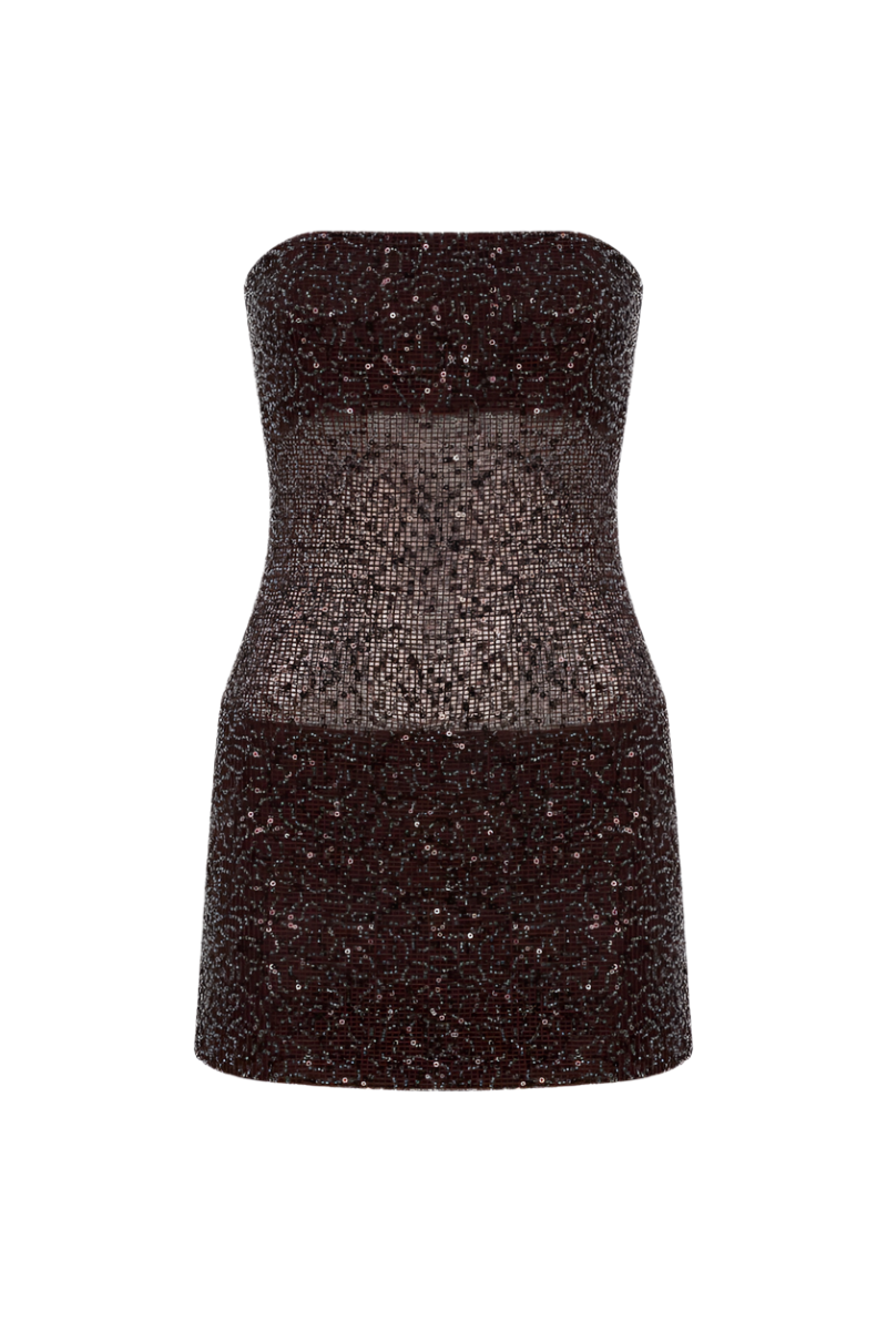 LISA DRESS IN BROWN SEQUIN - CULT MIA