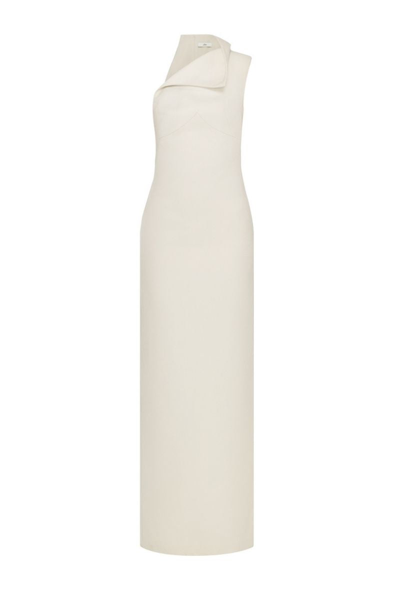 WHITE ONE-SHOULDER SLEEVELESS MAXI DRESS - CULT MIA