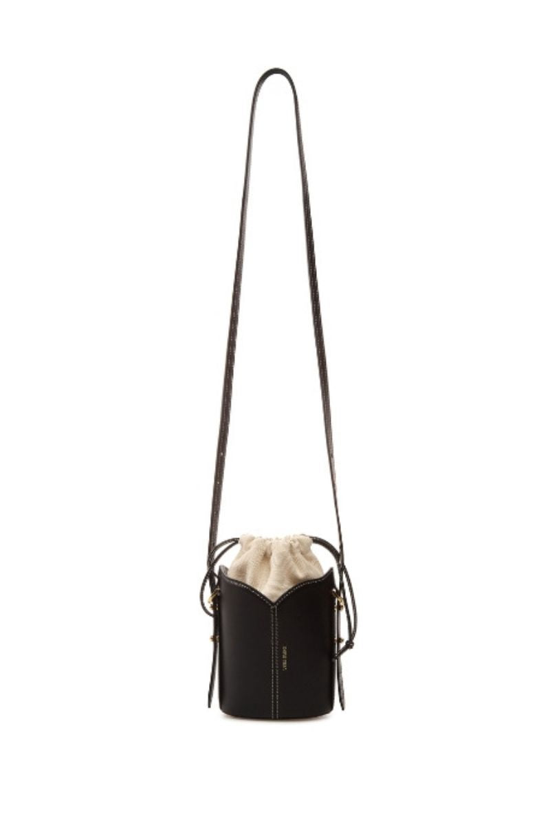 Black VIKELE STUDIO Bucket Mini Bag with shoulder strap, compact and stylish for everyday use.