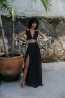 Kasia Kulenty Aphrodite set in midnight co-ords featuring a stylish matching top and pants in deep midnight blue.