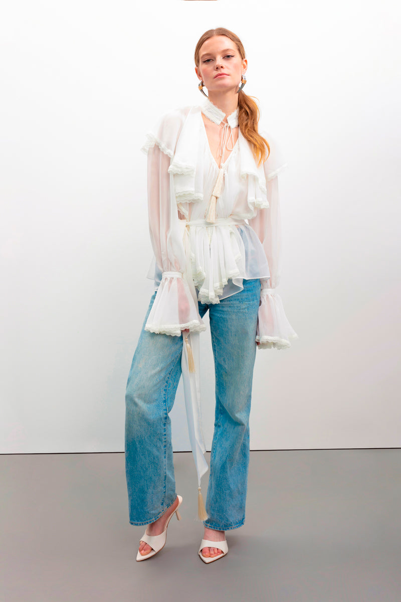 OvertheSea Ocean of the Tenderness blouse in milky white, a soft, elegant women's top with a delicate fabric and relaxed fit.