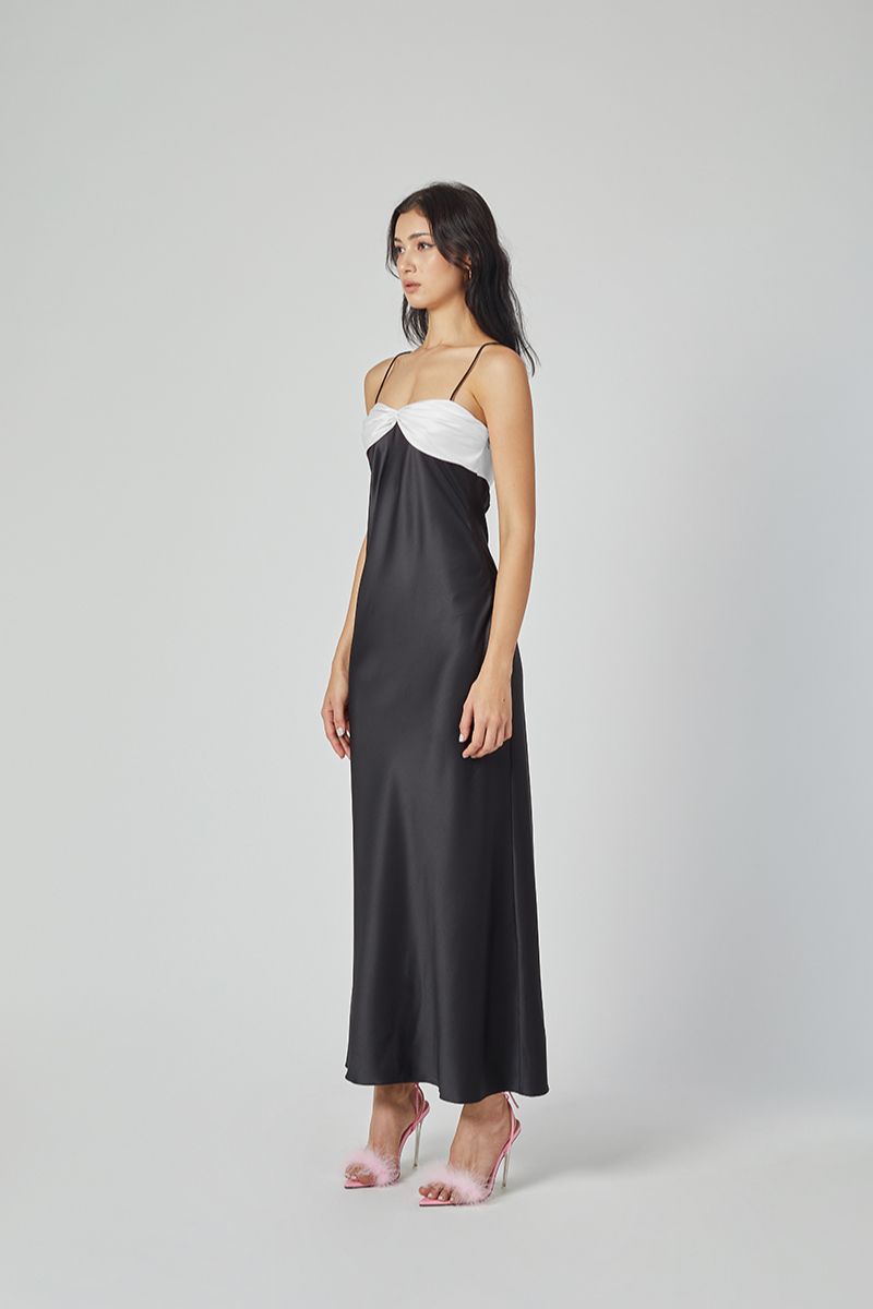 SWAN SLIP MAXI DRESS IN BLACK AND WHITE - CULT MIA