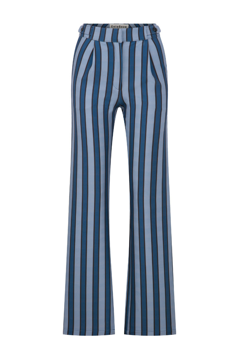 Blue striped pants from ColoReve featuring a relaxed fit, styled on a model with a casual, modern look.