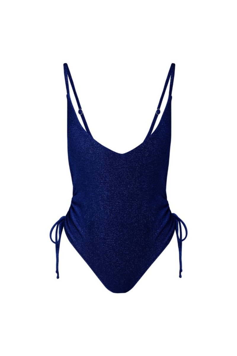 Suncillo Francesca swimsuit in ultramarine blue, featuring a stylish one-piece design with sleek straps and a fitted silhouette.