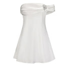 Nana Jacqueline Cornelia white mini dress with fitted bodice and flared skirt, stylish and elegant for summer or casual occasions.