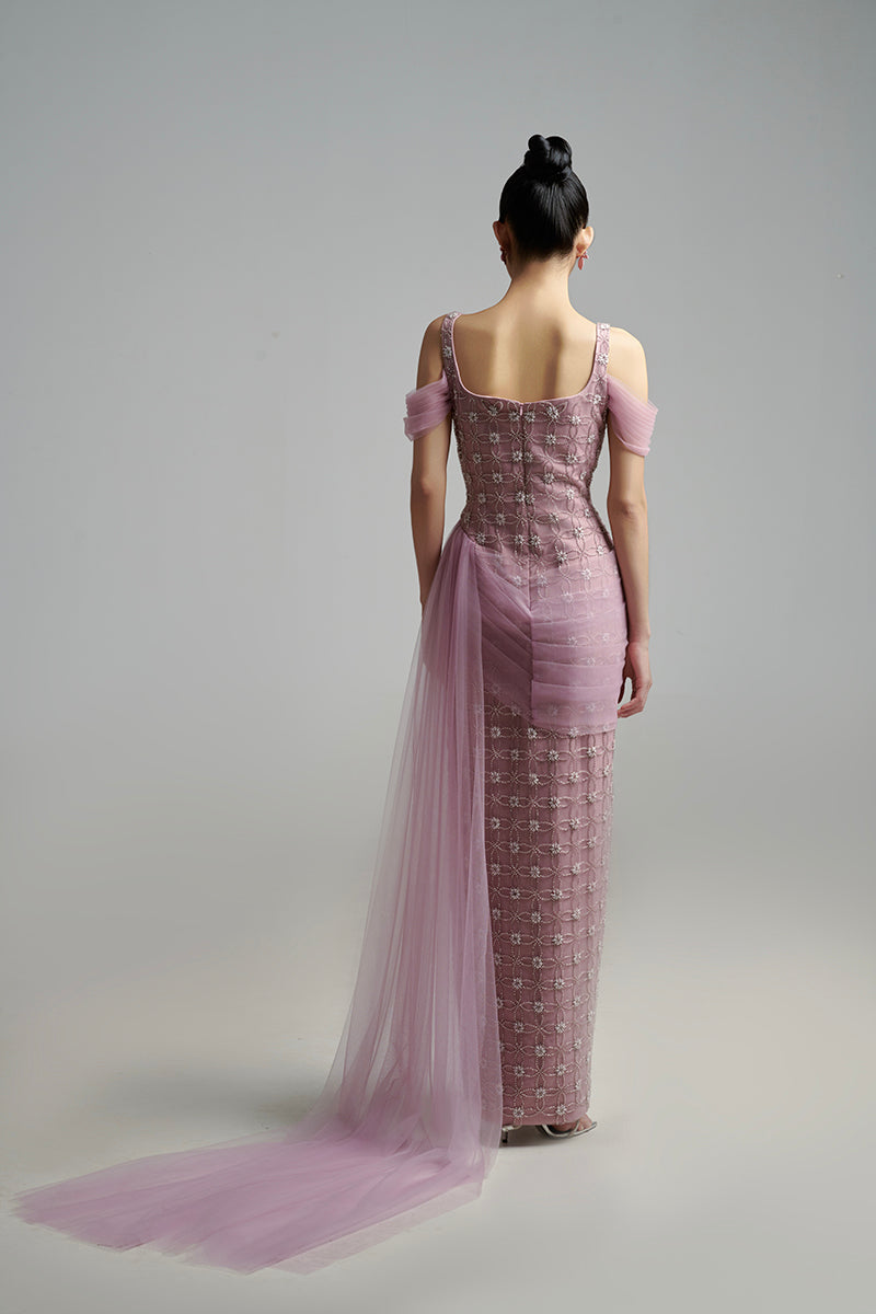 LIGHT PURPLE CRYSTAL MAXI DRESS - CULT MIA