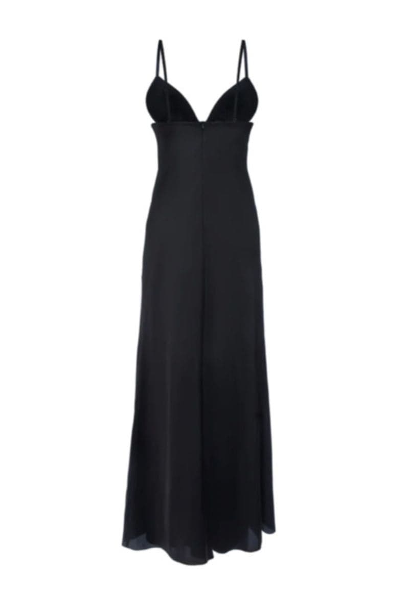 BLACK SILK CORSET MAXI DRESS - CULT MIA