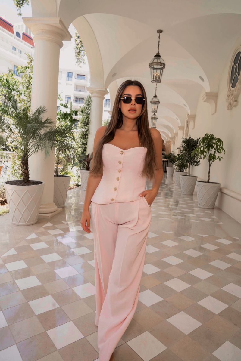 PINK CREPE WIDE-LEG PANTS - CULT MIA
