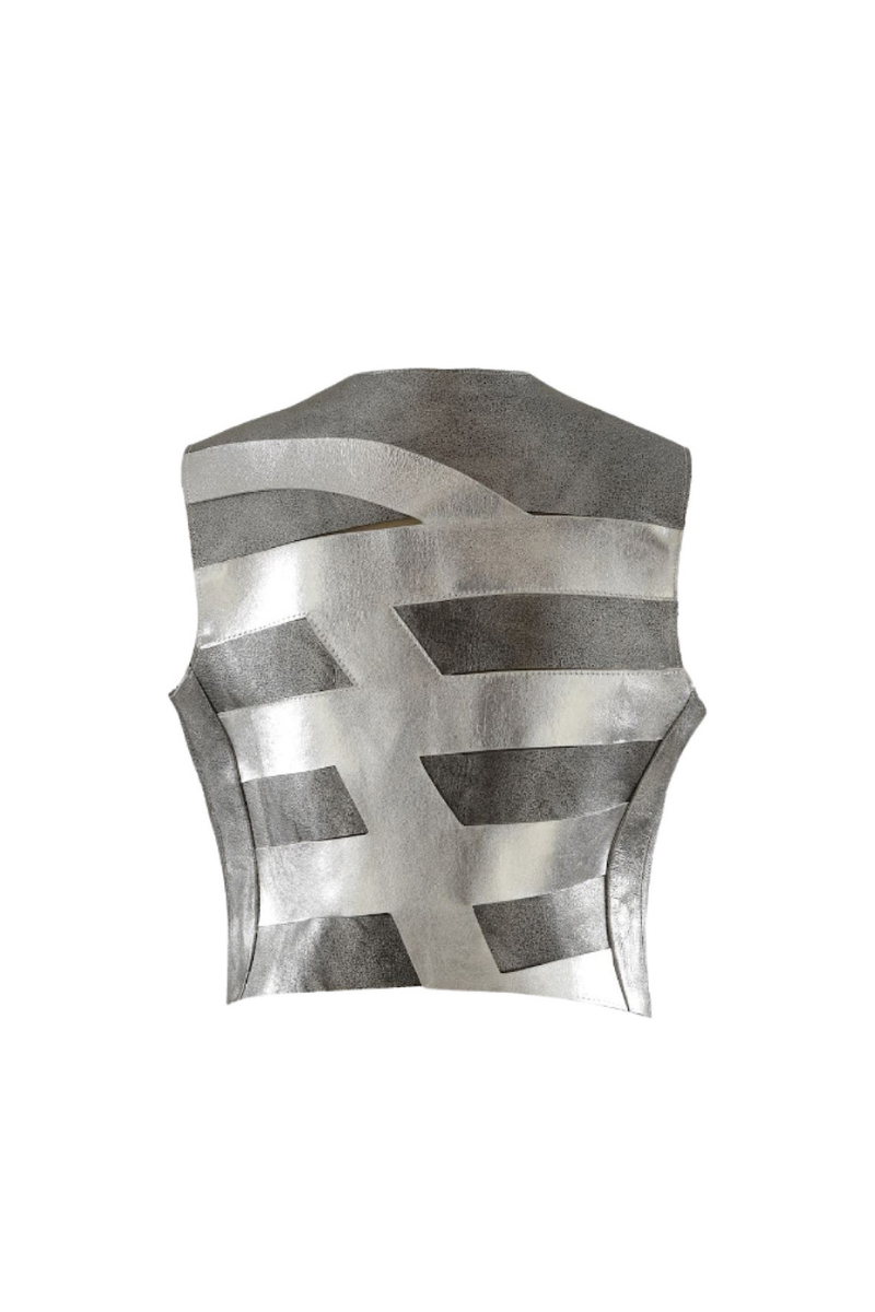 AIDEN LEATHER VEST WASHED SILVER - CULT MIA