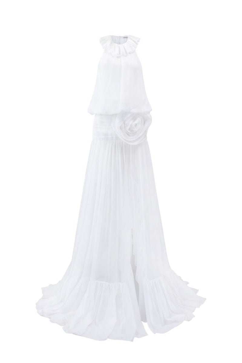 Long floral SALUS maxi dress by Arti Apparel featuring a flowing silhouette and elegant design.