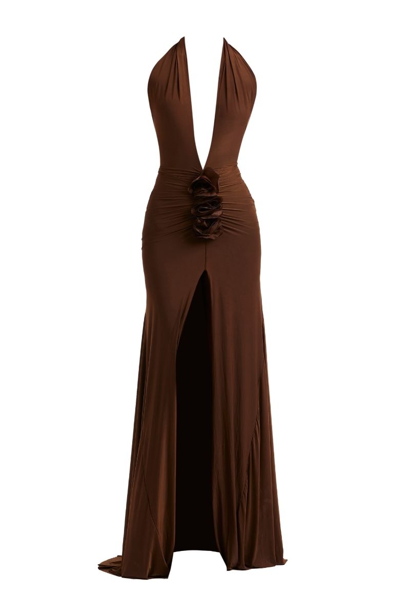 ELIDA MAXI DRESS IN CHOCOLATE BROWN - CULT MIA