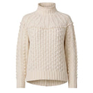 Rebecca Taylor raven turtleneck sweater, cozy knit long-sleeve top in a neutral color, close-up of the fabric and neckline design.