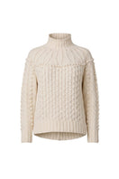 Rebecca Taylor raven turtleneck sweater, cozy knit long-sleeve top in a neutral color, close-up of the fabric and neckline design.